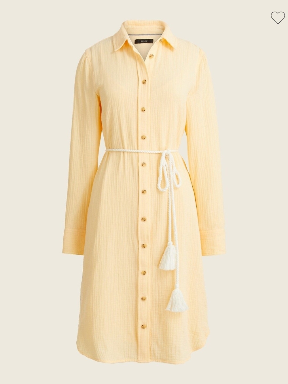 NWT J Crew Soft Gauze Classic Fit Shirt Dress Women's 8 Yellow Belted Resort